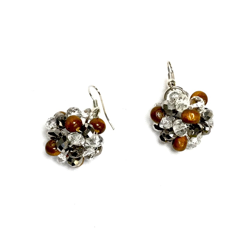 Ball of clear silver & amber earrings